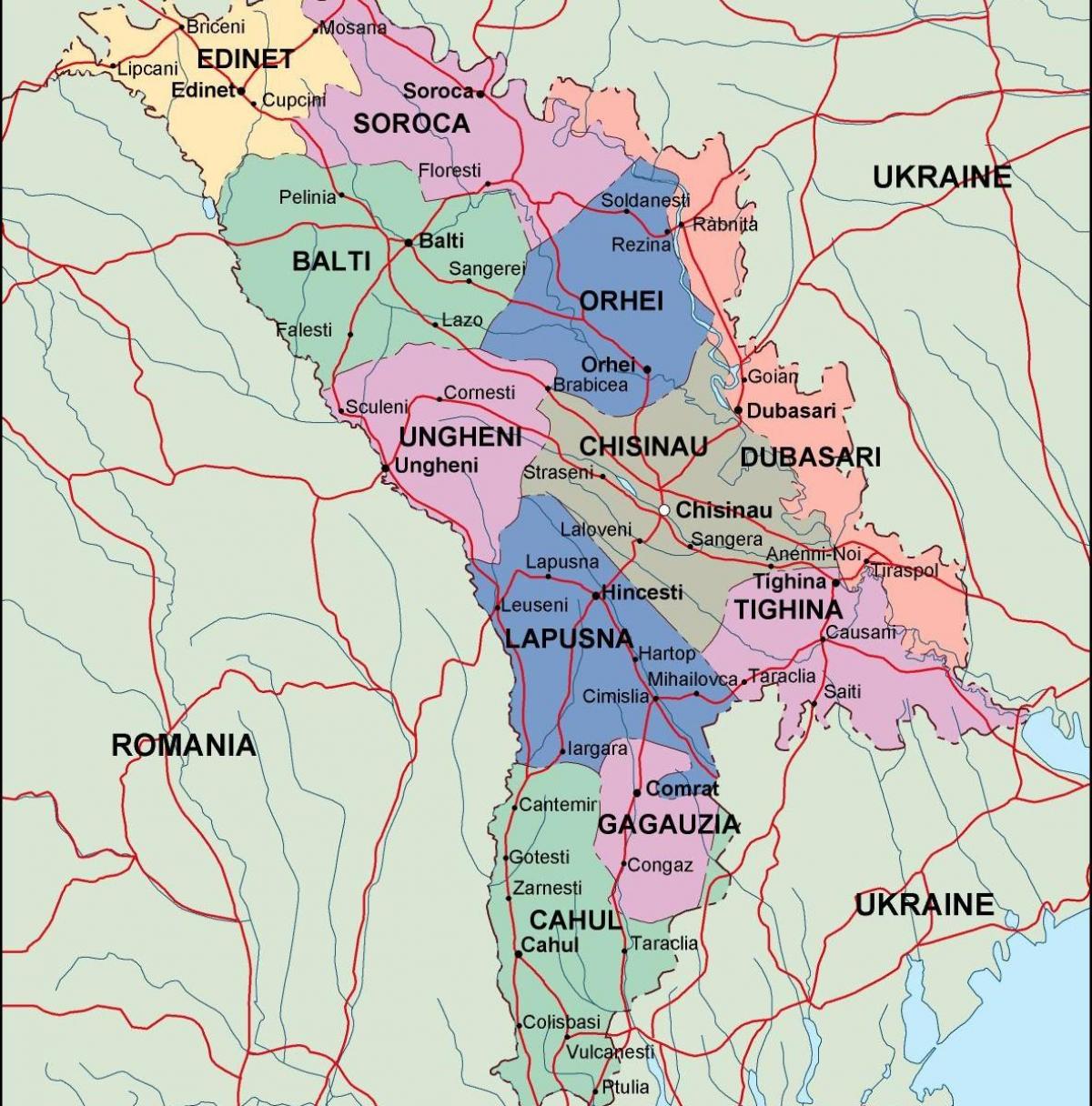 Mapa político da Moldávia